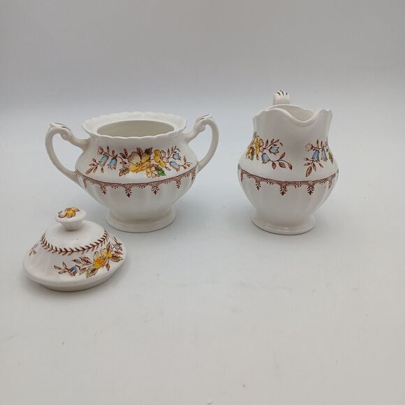 J & G Meakin Braemar Creamer & Sugar Bowl England scalloped floral Classic White - Picture 4 of 14